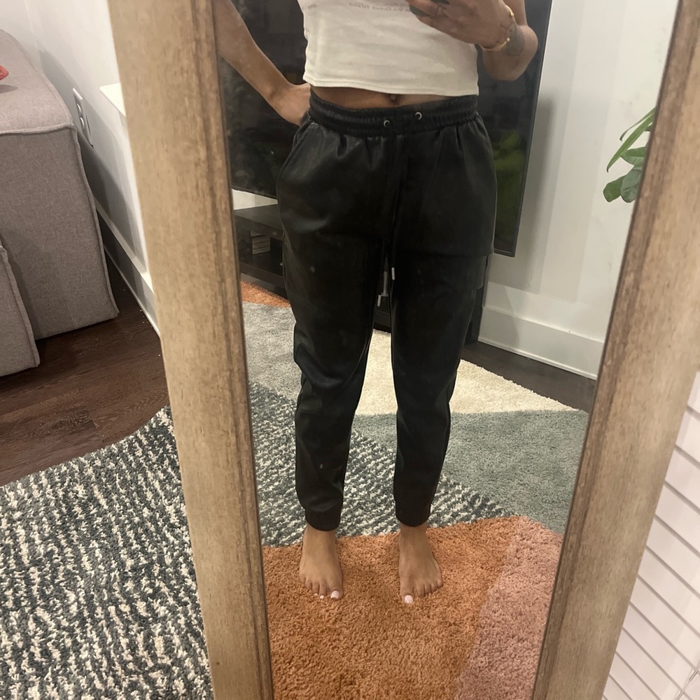 Avec Les Filles Black Leather Joggers